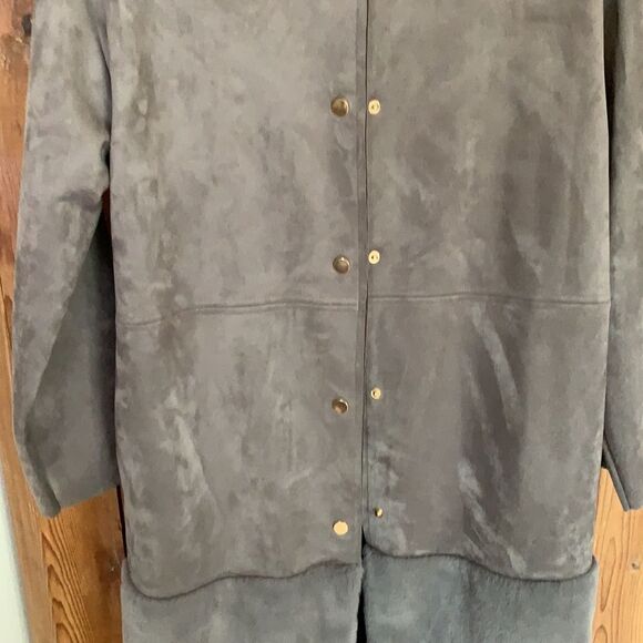 Zara W/B grey suede faux fur trim long coat NWOT - Picture 12 of 12
